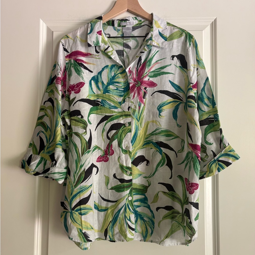 Chicos 100% Linen Button Front Top